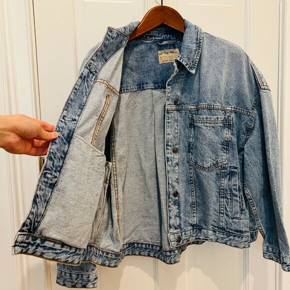 Free People Women's Denim Jacket Blue Cotton Blend Rumors Size L - We The Free - Picture 2 of 16
